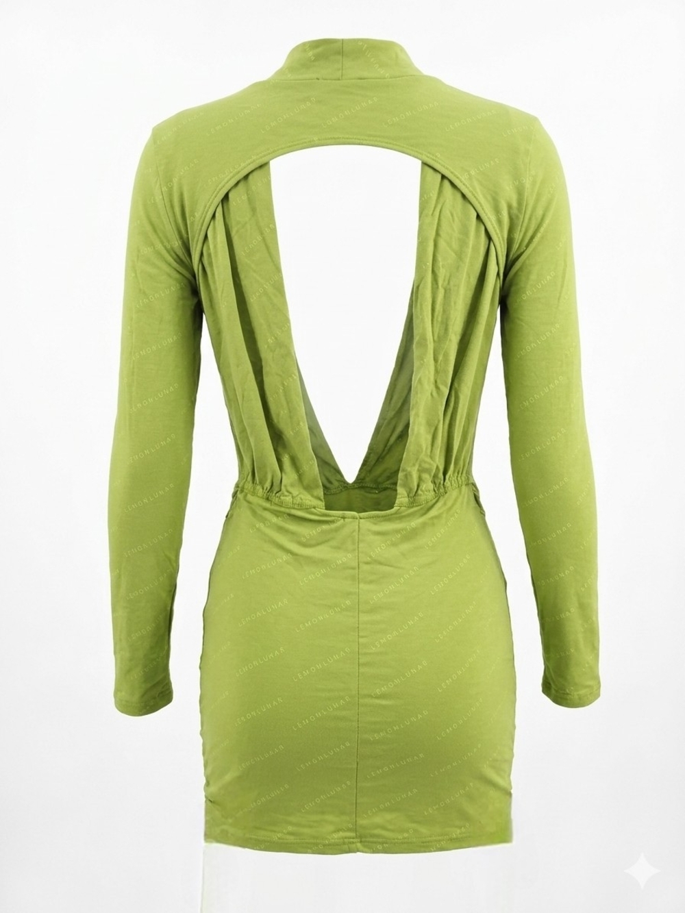 Lime Backless Ruched Mini Dress - Picture 4 of 6